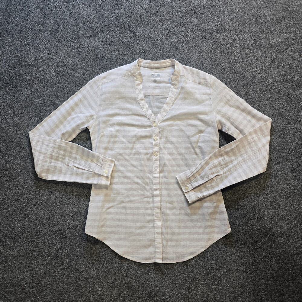 Mountain Hardwear Top Womens Size 4 Beige Striped Button Up Long Sleeve Capsule